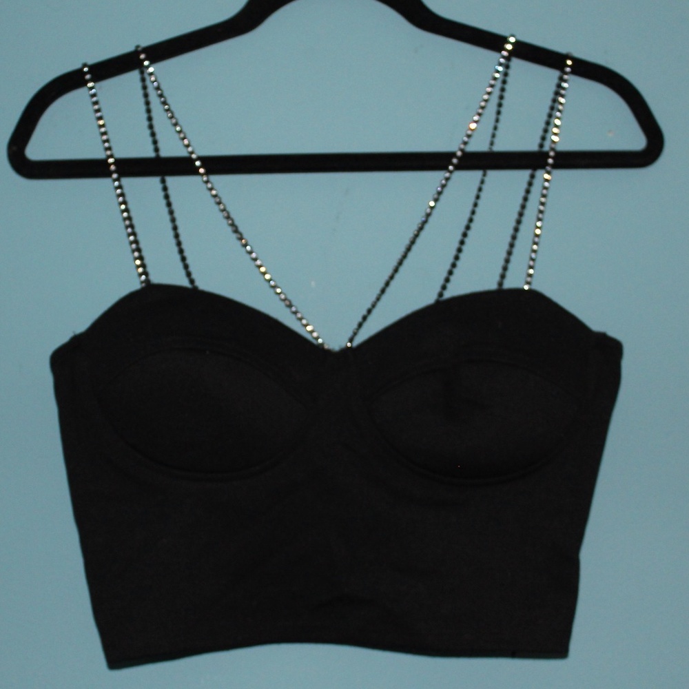Say What Jeweled Strap Black Corset top